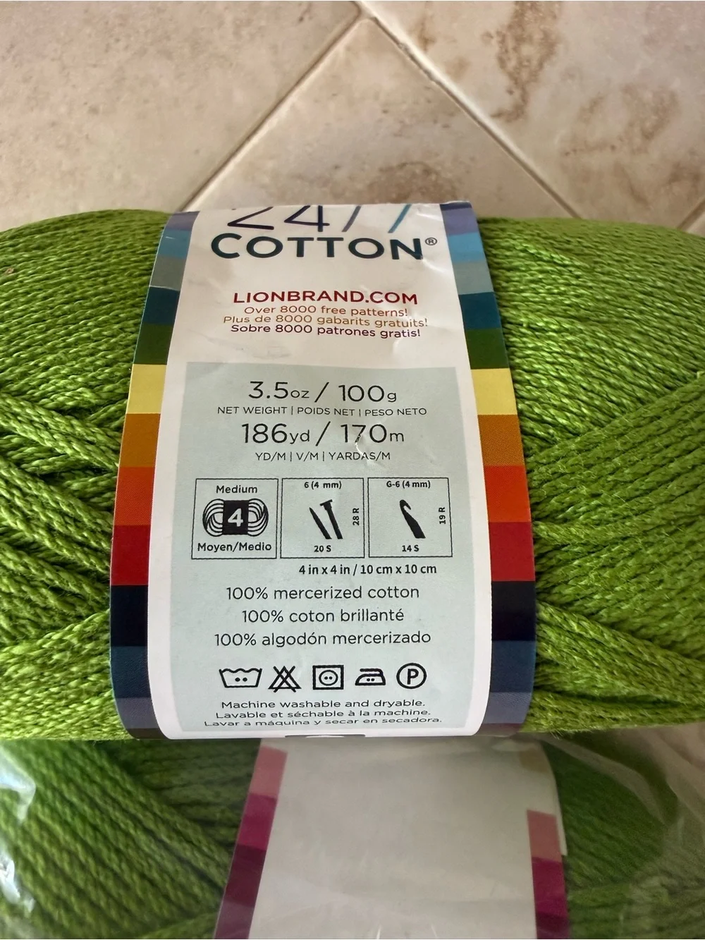 Lion Brand 24/7 Cotton Yarn - Bright Green - Grass